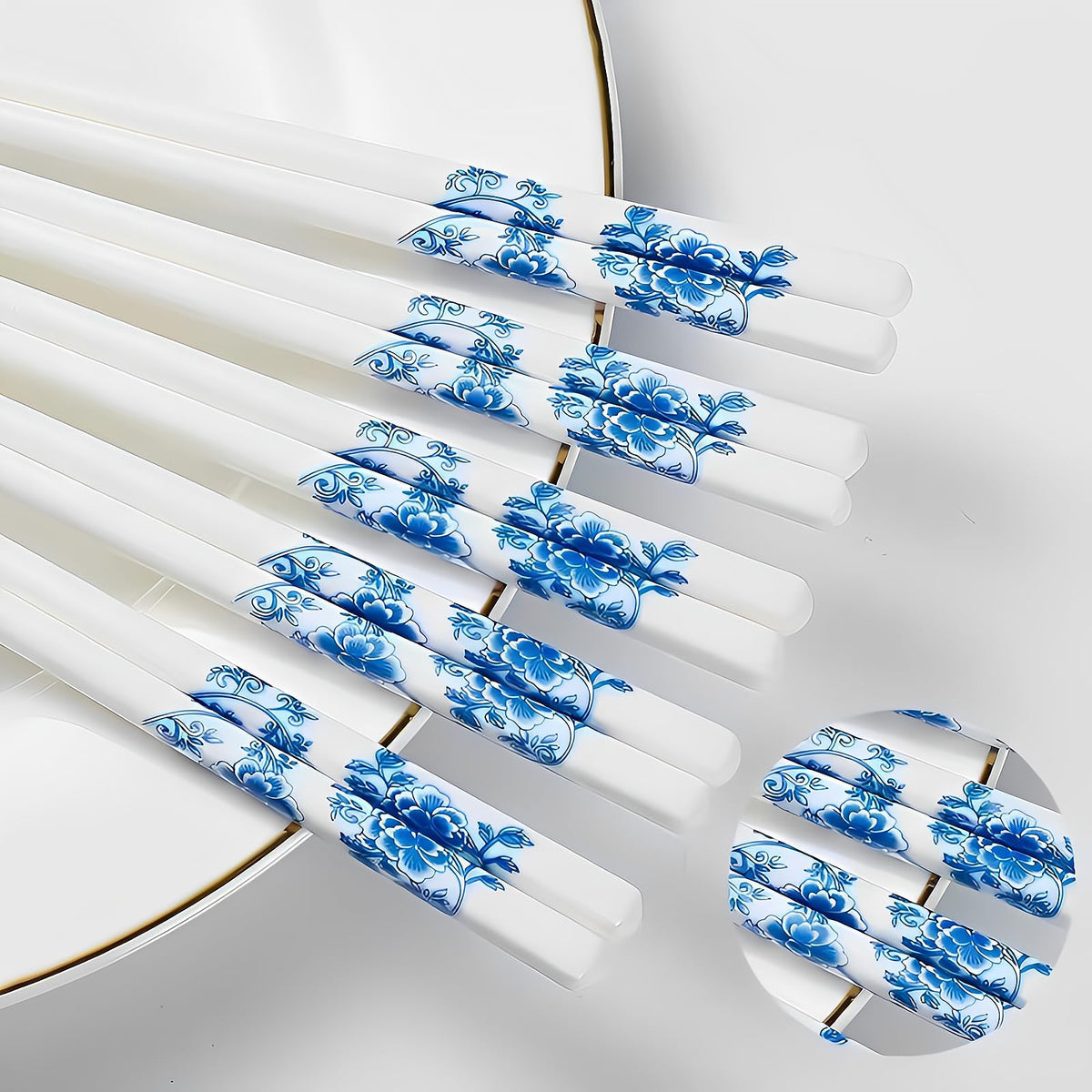 Ceramic Chopsticks 5 Pairs,Pink Peonie,Reusable Porcelain Chop Sticks