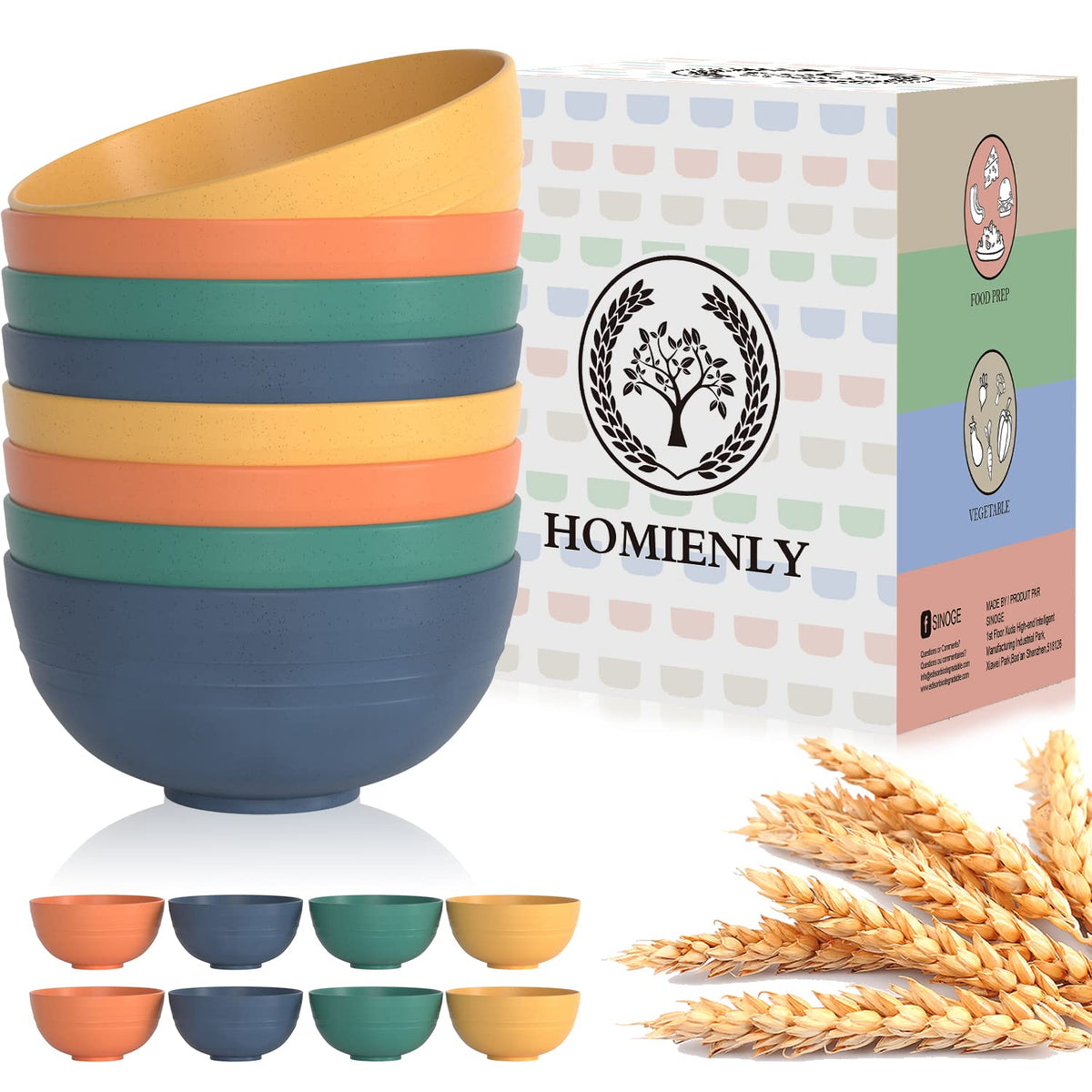 Homienly Wheat Straw Small Bowl Set of 8, Unbreakable Dessert Bowl - 10 OZ, Wheat Straw Mini Bowls for Kitchen, Kids, Microwave and Dishwasher Safe Bowls for Snack, Appetizer, Ice Cream (Black)