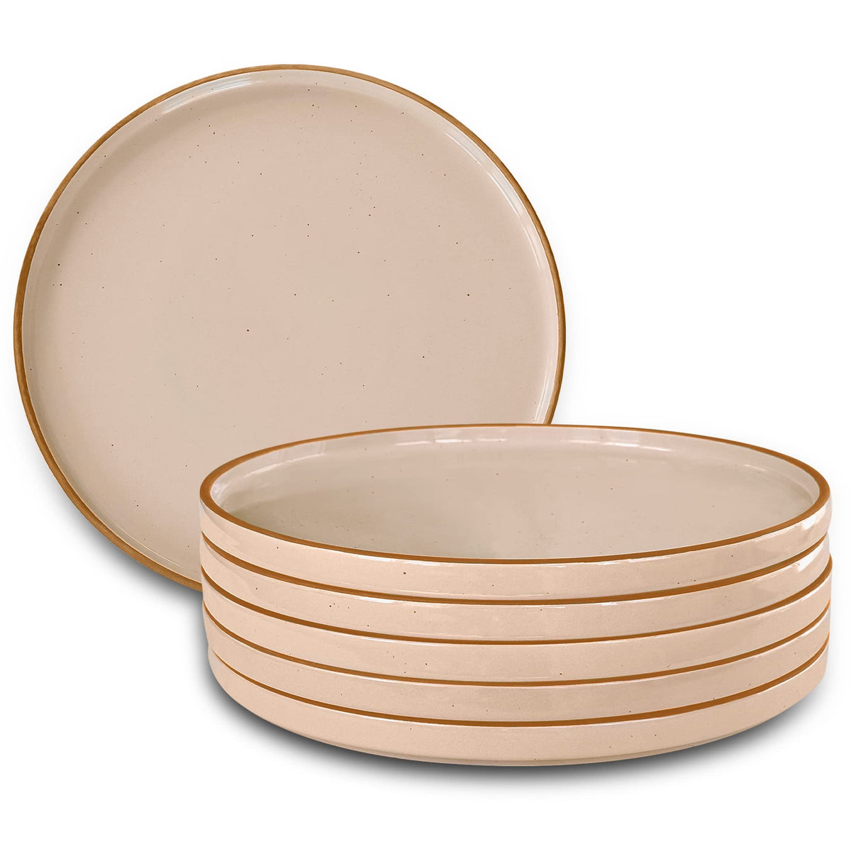 MORA Ceramic Flat Dinner Plates Set of 6, 10.5 in High Edge Dish Set - Microwave, Oven, and Dishwasher Safe, Scratch Resistant, Modern Dinnerware- Kitchen Porcelain Serving Dishes - Assorted Neutrals