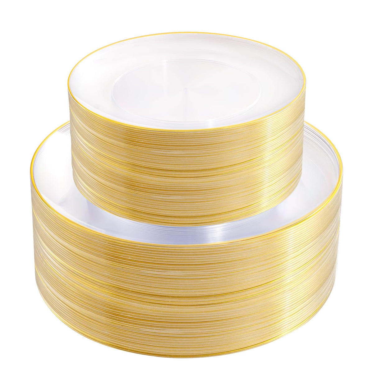 PULOTE 100PCS Ivory Plastic Plates - Cream Plastic Disposable Heavy Duty for Party & Wedding - Include 50 Each (Dinner & Dessert) Plates