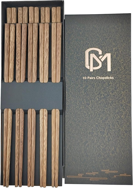 M.G Reusable Wenge Wood Chopsticks - 10 Pairs Dishwasher Safe, 9.8 Inch for Chinese/Japanese/Korean Cuisine (Sushi, Ramen, Hot Pot)