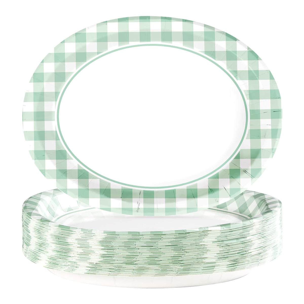 50Pcs Gingham Oval Paper Plates 10" x 12" Large Disposable Heavy Duty Red and White Buffalo Checked Plaid Dessert Platter Sturdy Plates for Fall Pizza Picnic BBQ Baby Shower Birthday Party Supplies