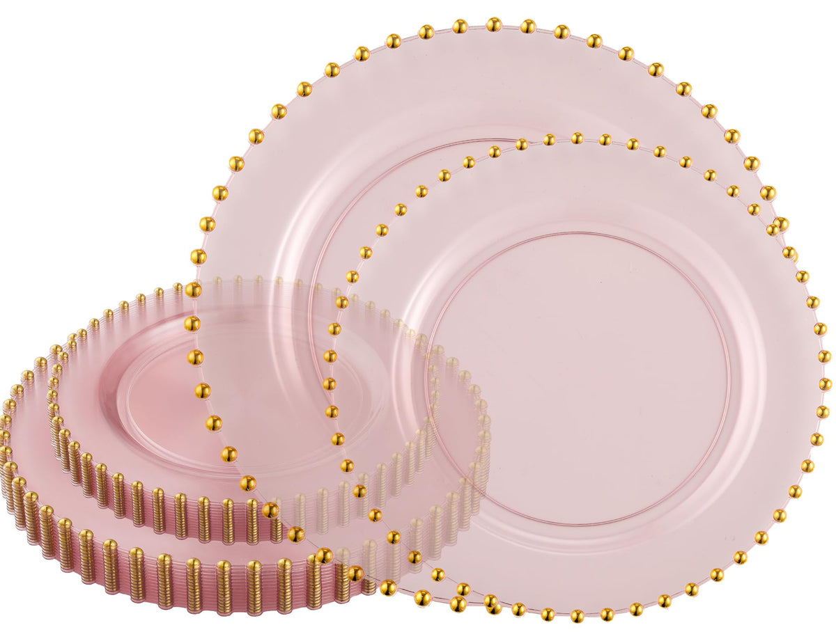 PLASTICPRO 32 Piece Combo Plastic Dinner Plates Disposable Plastic Fancy Heavy Duty Party Dishes 7 inch and 10 inch, White Beaded