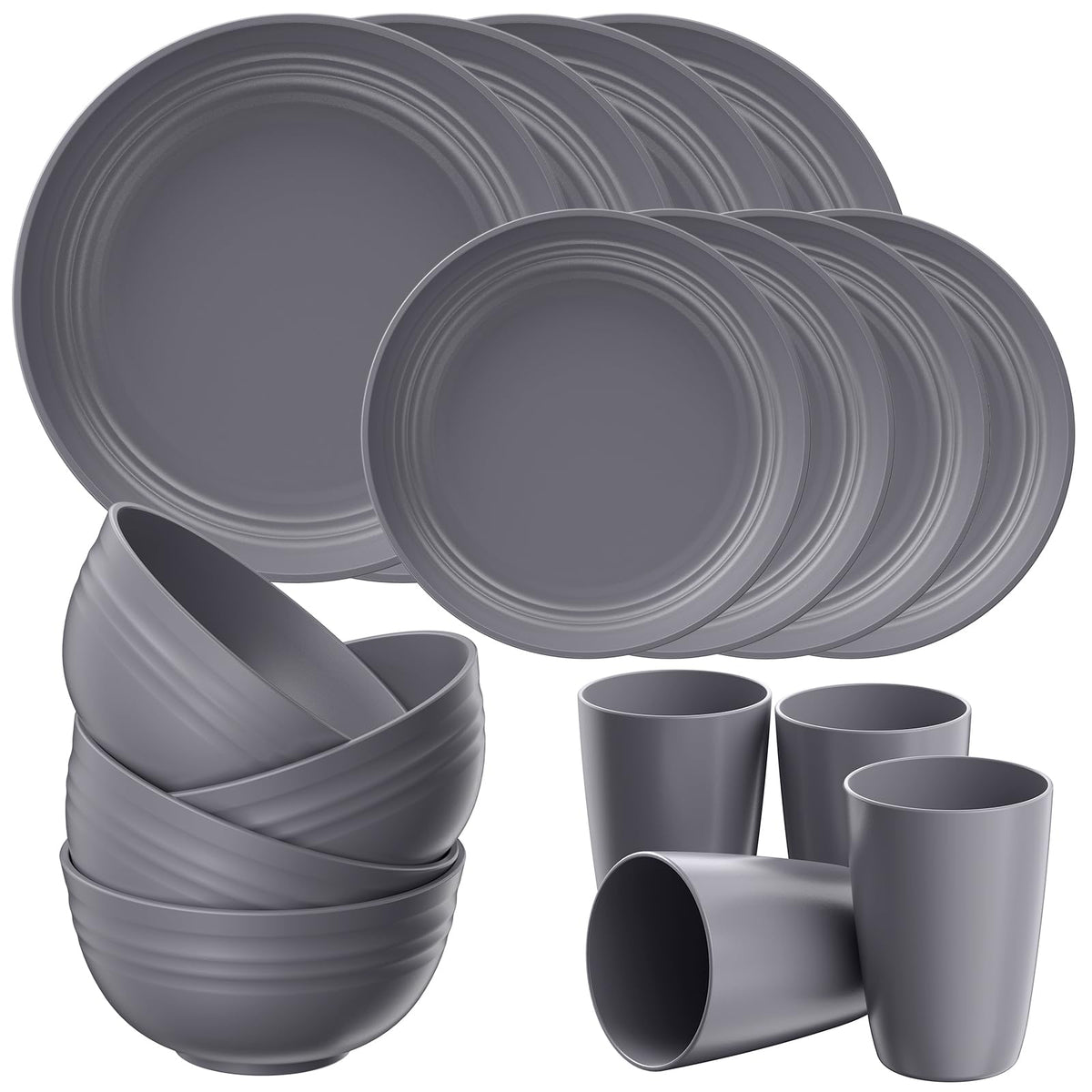 Quatish 24 Piece Plates and Bowl Set for 6, Dinnerware Dish Set for Kitchen