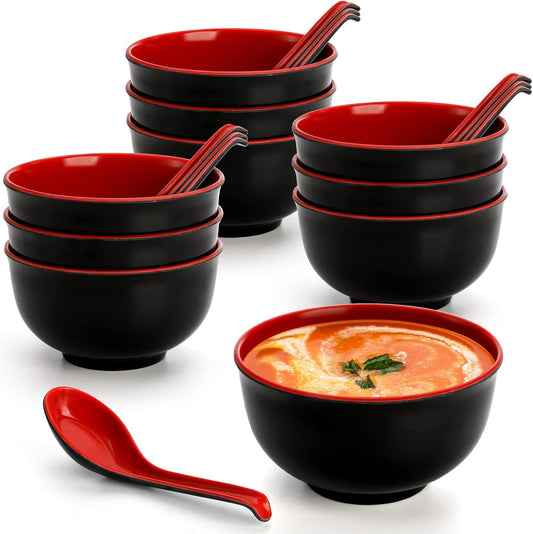 Lyellfe Set of 10 Miso Soup Bowl with Spoon, 16 Oz Unbreakable