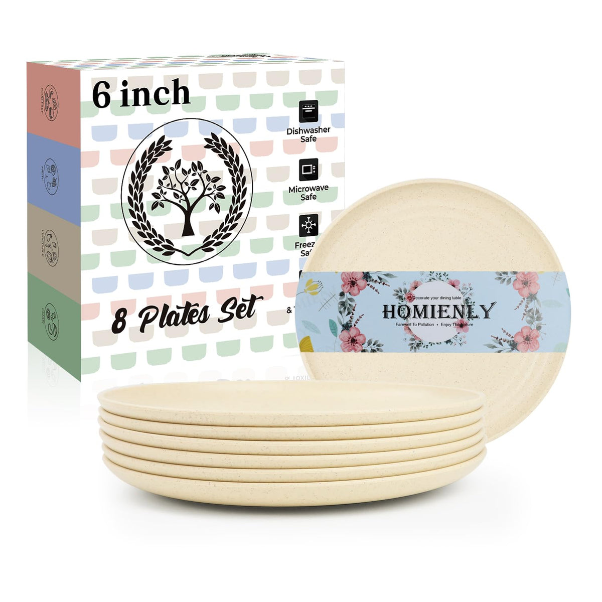 Homienly Deep Dinner Plates Set of 8 Alternative for Plastic Plates Microwave and Dishwasher Safe Wheat Straw Plates for Kitchen Unbreakable Kids Plate Set with 4 Colors (Classic Bright, 9 inch)