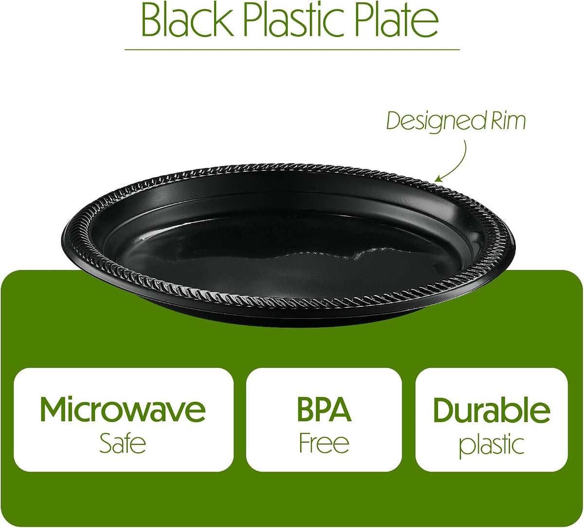 PLASTICPRO 100 PCS Black Plastic Plates Light Weight 9 Inch Plastic Dinner Plates Black Plates Disposable for Party and Wedding