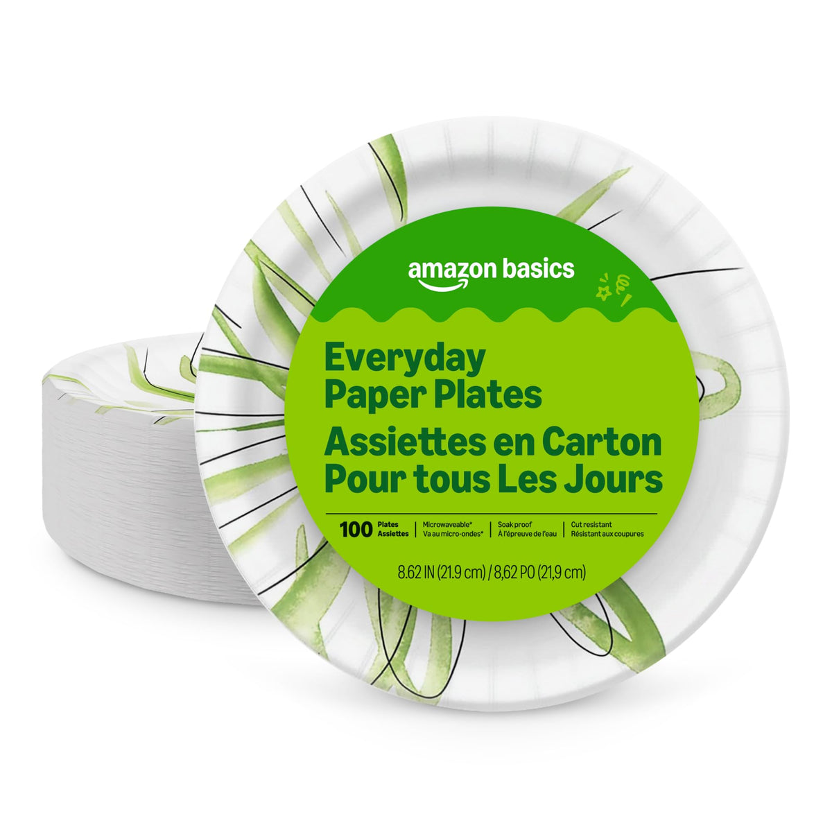 Amazon Basics Everyday Paper Plates, 8.62 Inch, Disposable, 300 Count, Packaging May Vary