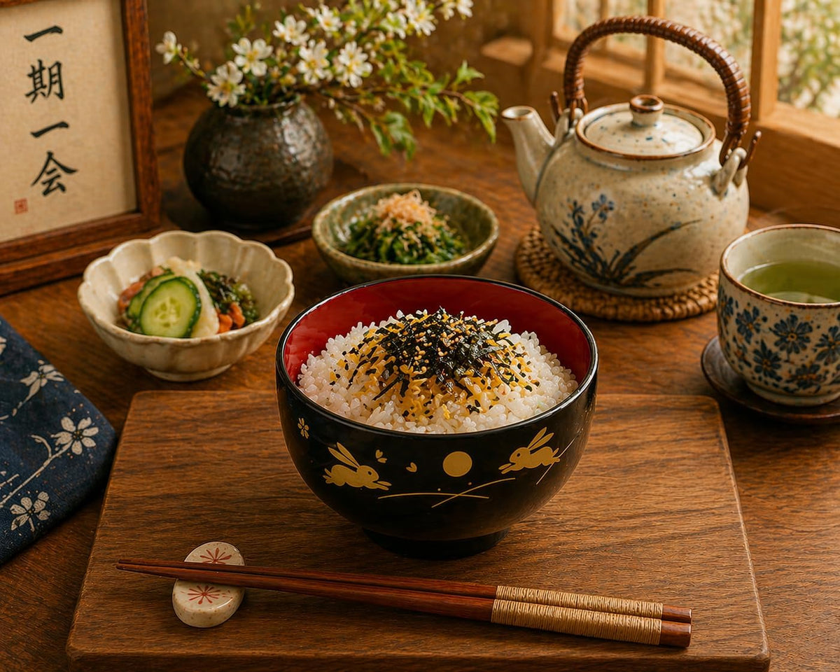 JapanBargain 2989 Japanese Plastic Soup Bowls, Bunny and Moon Pattern, 4.25-Inch Rice & Cereal Bowls, Lacquer Finish, Made in Japan, 4 Pack