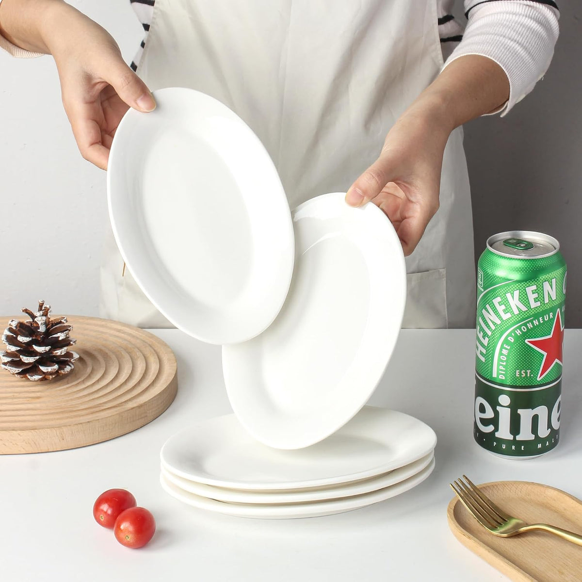 8 Inch Oval Ceramic Plate Set of 8, Ceramic Salad Plates Set