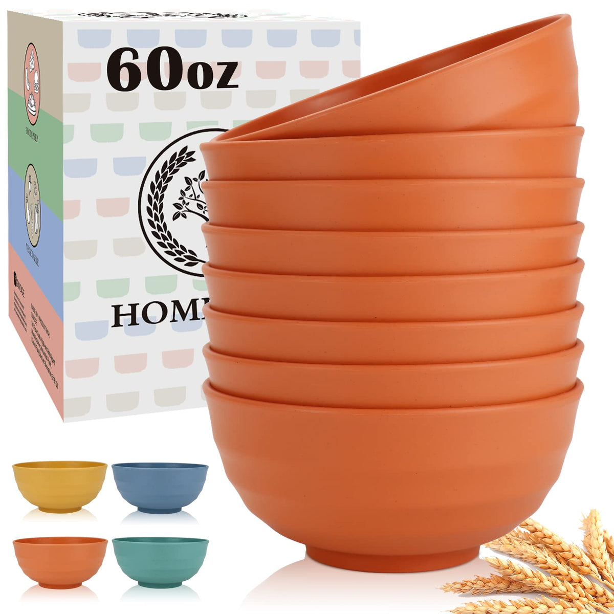 Homienly Wheat Straw Small Bowl Set of 8, Unbreakable Dessert Bowl - 10 OZ, Wheat Straw Mini Bowls for Kitchen, Kids, Microwave and Dishwasher Safe Bowls for Snack, Appetizer, Ice Cream (Black)