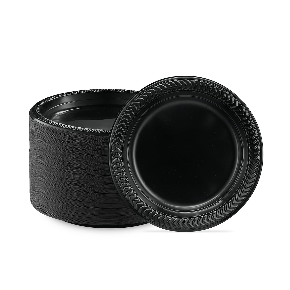 PLASTICPRO 100 PCS Black Plastic Plates Light Weight 9 Inch Plastic Dinner Plates Black Plates Disposable for Party and Wedding