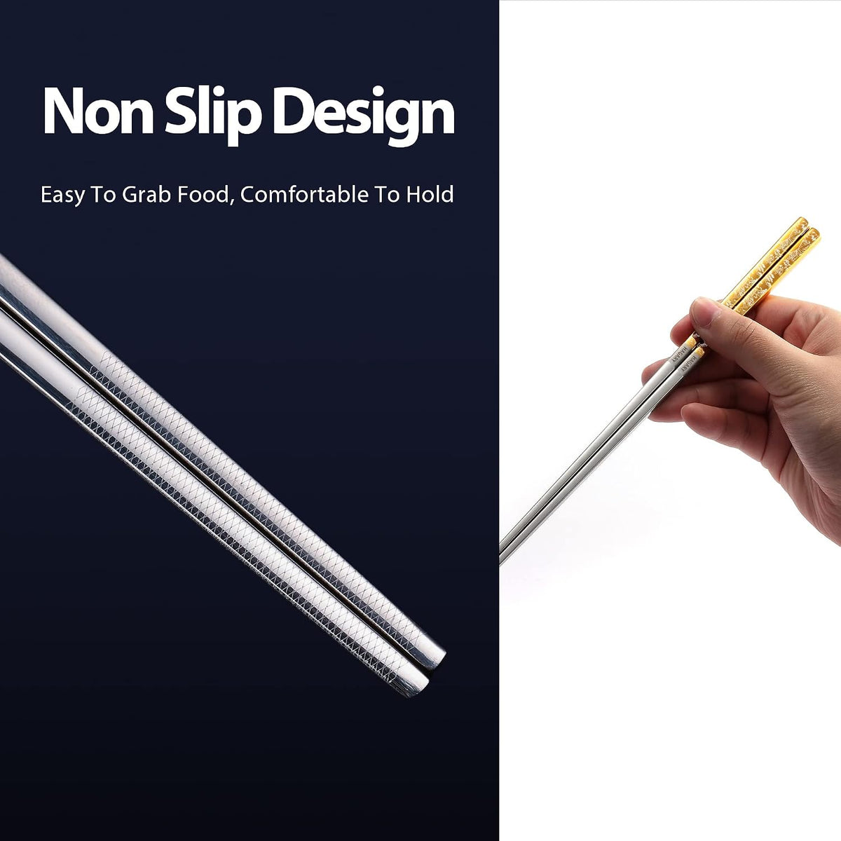 Hagary Tiger Chopsticks Metal Chopsticks Reusable (Gold - 2 Pairs)