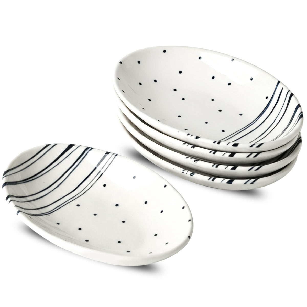 8 Inch Oval Ceramic Plate Set of 8, Ceramic Salad Plates Set