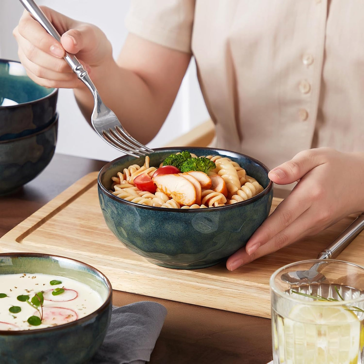 vancasso Starry 24oz Bowls for Soup, Ceramic Green bowls Set of 4