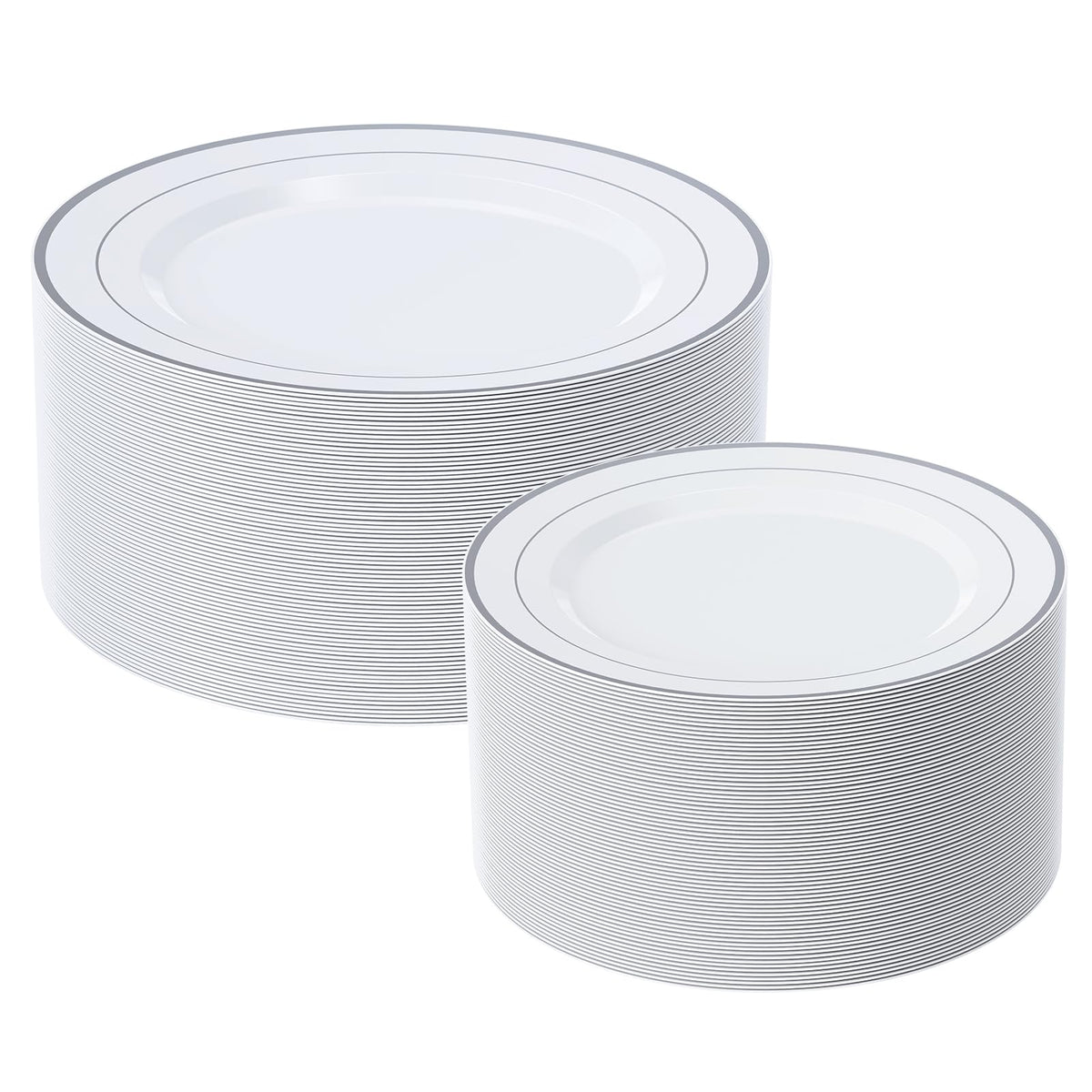 FOCUSLINE Silver Plastic Plates Set of 60,Disposable Plates with Silver Rim