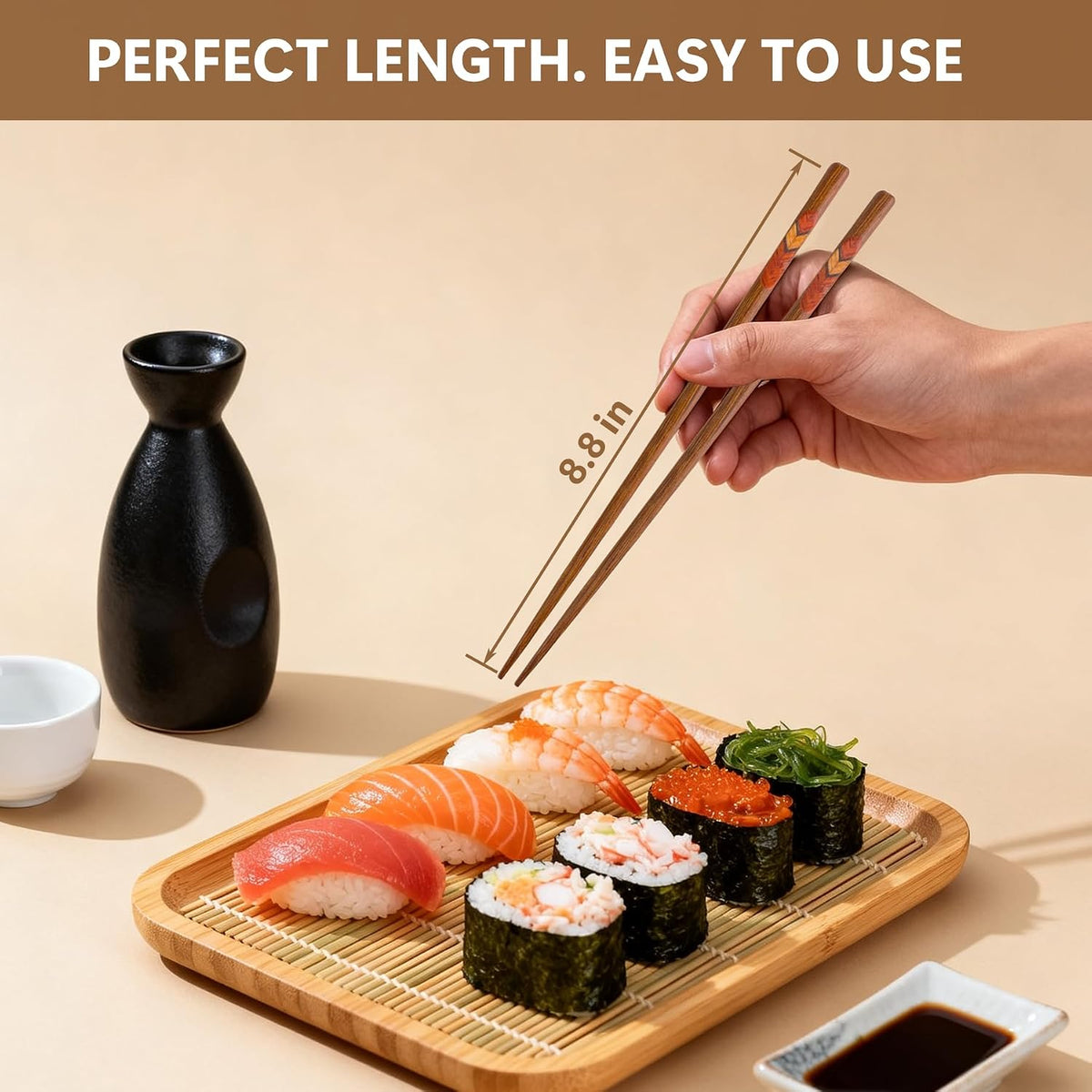 Antner 5 Pairs Wooden Chopsticks Reusable Japanese Hardwood Chop Sticks