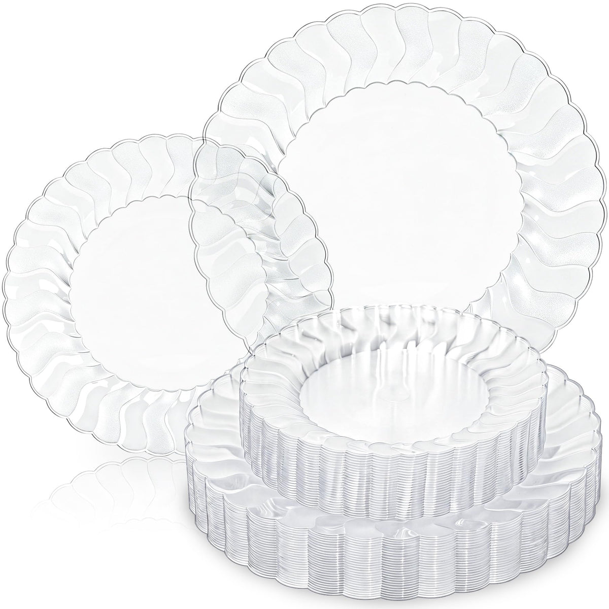 Lullaby 60PCS Ivory Scalloped Plastic Plate with Gold Rim for Party Wedding