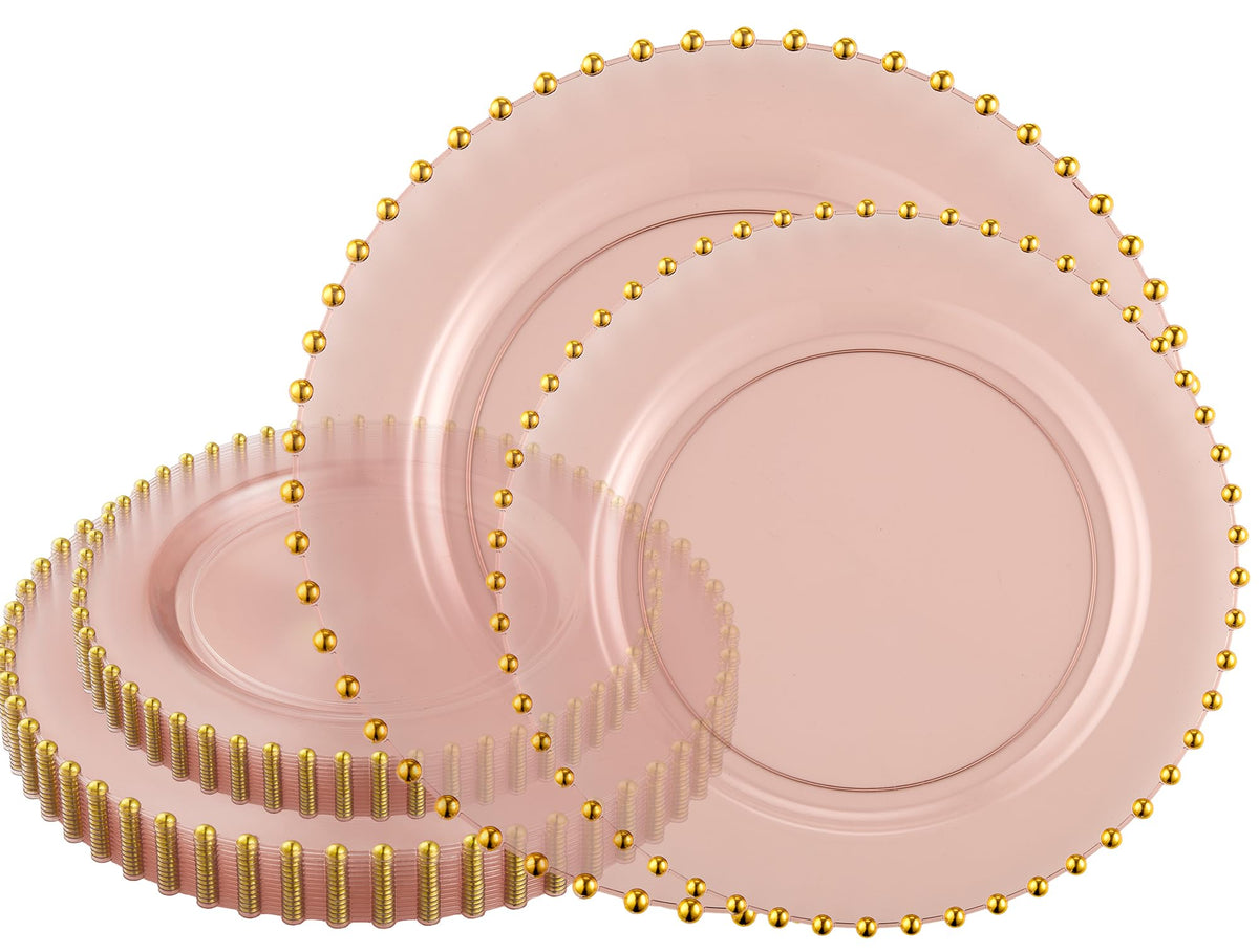PLASTICPRO 32 Piece Combo Plastic Dinner Plates Disposable Plastic Fancy Heavy Duty Party Dishes 7 inch and 10 inch, White Beaded