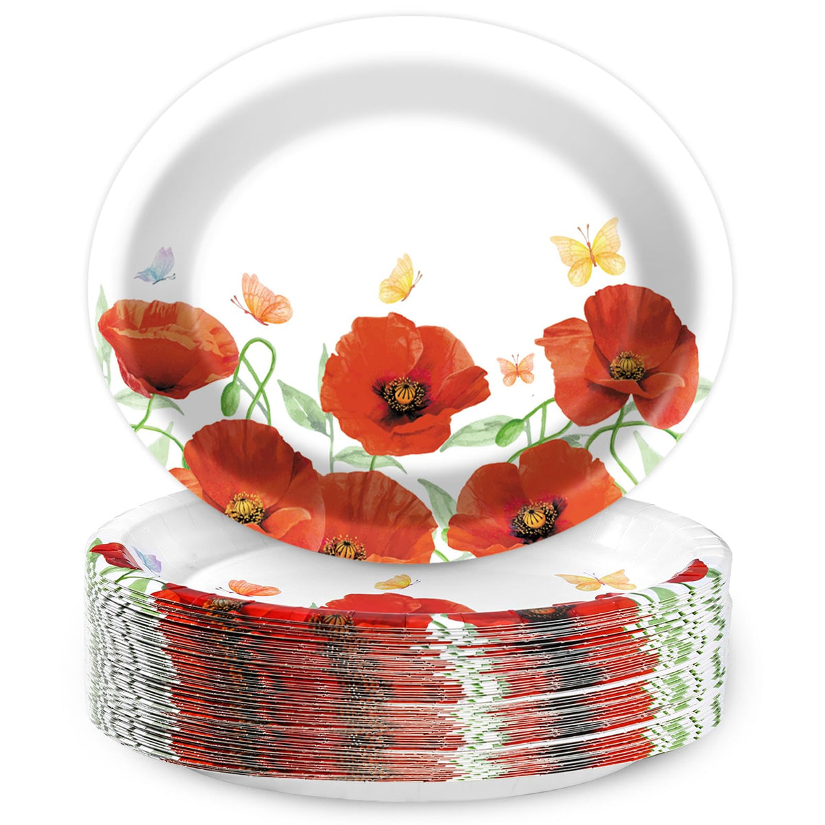 Floral Oval Paper Plates 10’’x 12’’, Large Disposable Heavy Duty Oval Paper Plates Dinner Size for Birthday Wedding Bridal Baby Shower Tea Party Supplies, 50 Guests