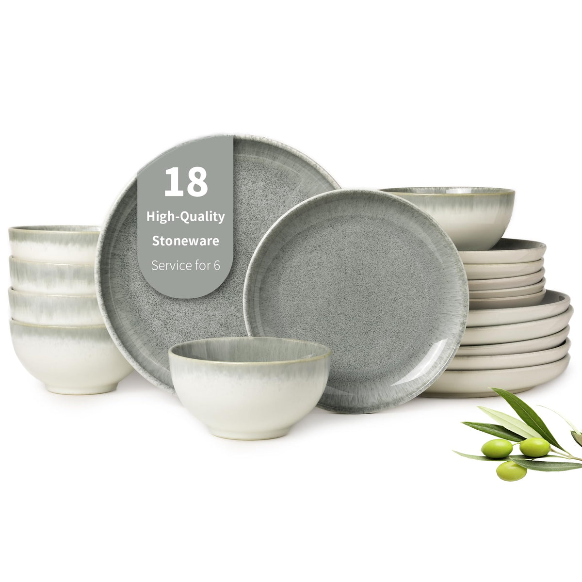 Pokini Stoneware Dinnerware Sets for 4, 12pcs Plates and Bowls Sets Dishes