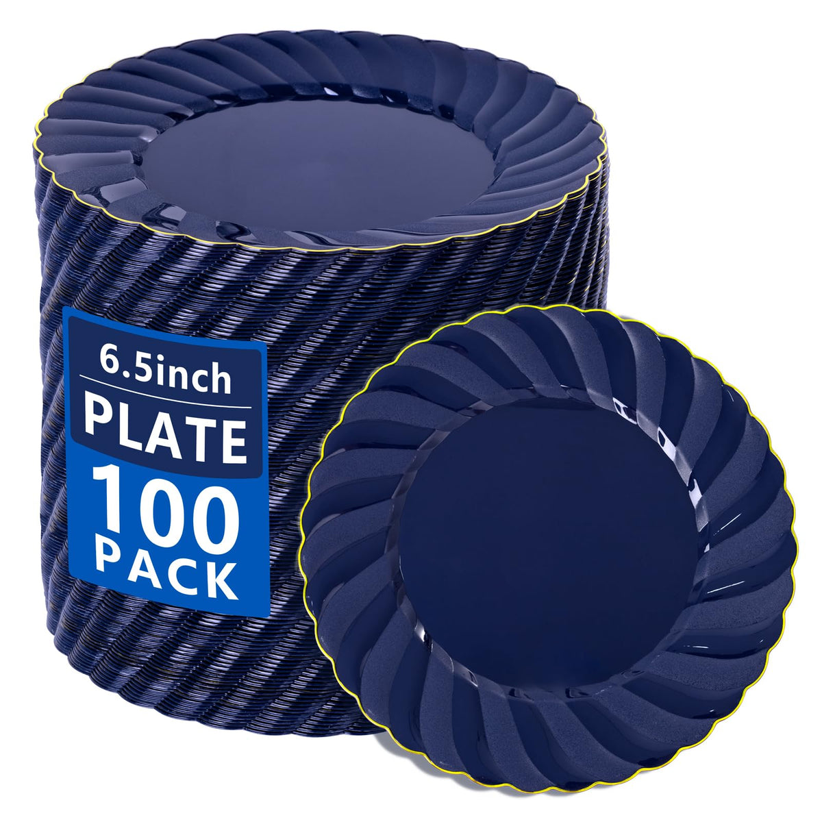 YOUBET 100Pack Ivory Scalloped Plastic Plates for Parties