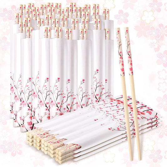 50 Pairs Cherry Disposable Bamboo Chopsticks Bulk Sleeved
