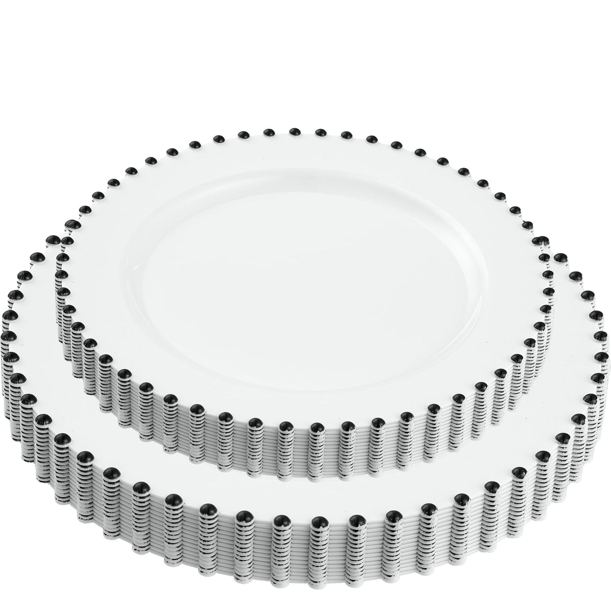 PLASTICPRO 32 Piece Combo Plastic Dinner Plates Disposable Plastic Fancy Heavy Duty Party Dishes 7 inch and 10 inch, White Beaded