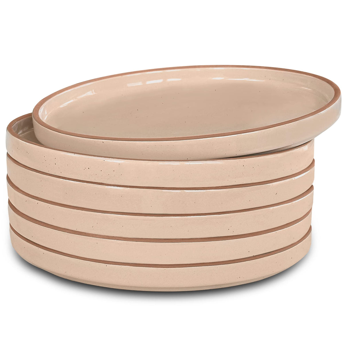 MORA Ceramic Flat Plates Set of 6-8 in - The Dessert, Salad, Appetizer, Small Lunch, etc Plate. Microwave, Oven, and Dishwasher Safe, Scratch Resistant. Kitchen Porcelain Dish - Neutrals