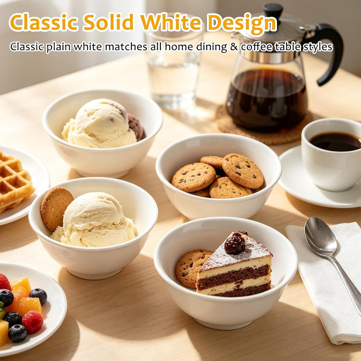 36 Pcs Soup Bowls Unbreakable Cereal Salad, 6 oz White Disposable Plastic Bowl Party Stackable for Easy Storage Dishwasher Safe Pasta Cereal Soup Snack Candy Pudding Fruit Salad Supplies