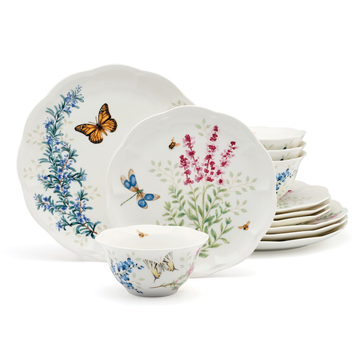 Lenox Butterfly Meadow Herbs Porcelain Rice Bowls, 18oz, Set of 4