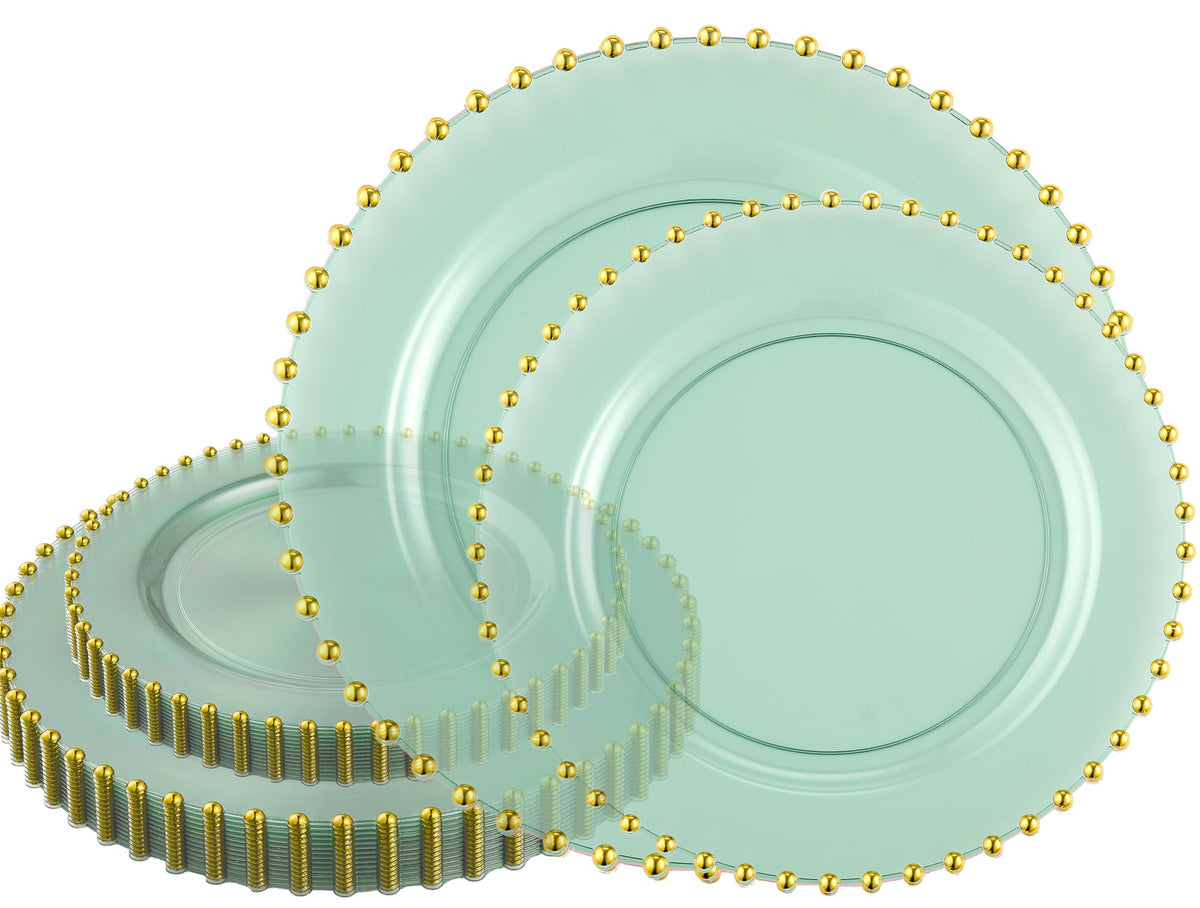 PLASTICPRO 32 Piece Combo Plastic Dinner Plates Disposable Plastic Fancy Heavy Duty Party Dishes 7 inch and 10 inch, White Beaded