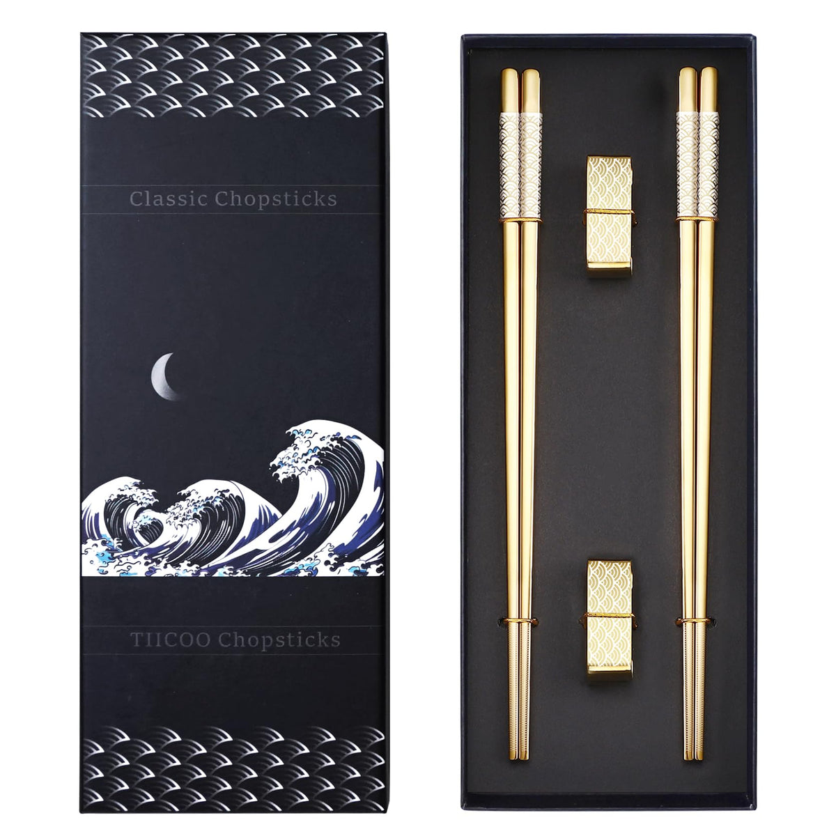 Metal Chopsticks Reusable 2 Pairs Titanium Stainless Steel 18/8 Chopsticks with Holder, Dishwasher Safe Lightweight Japanese Style Chopsticks Gift Set (Purple)