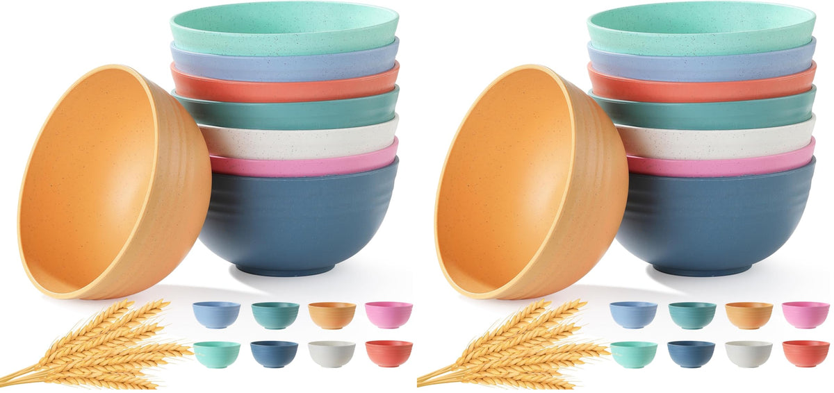 8PCS Cereal Bowl, Ohola Unbreakable Wheat Straw Cereal Bowls, Microwave & Dishwasher Safe Kitchen Bowls for Cereal, Snack, Soup, Salad and Rice, MultiColors, BPA Free, 26oz (Ser of 8)