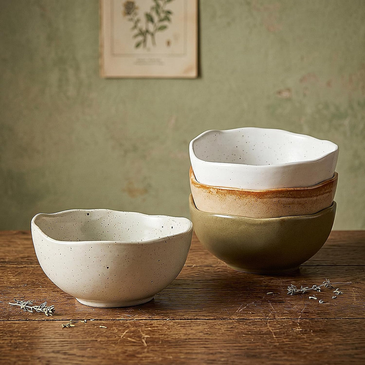 Mifoci 8 oz Set of 4 Ceramic Small Bowls, Cereal Bowls for Dessert, Yogurt, Dipping, Side Dishes, Farmhouse Vintage Dinnerware for Kitchen Weddings