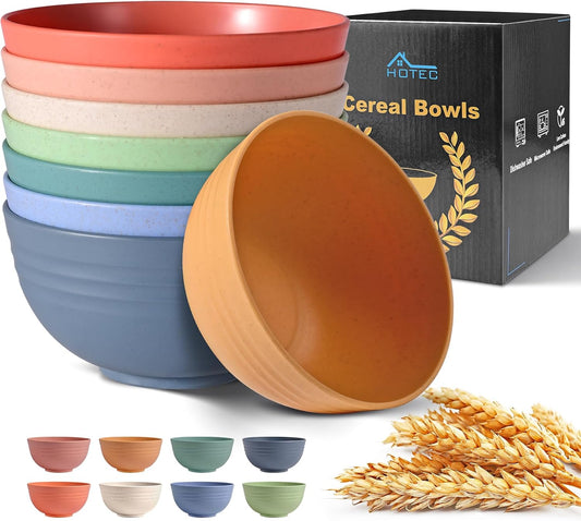HOTEC 8-Pack 26oz Wheat Straw Cereal Plastic Bowls set, Multicolor
