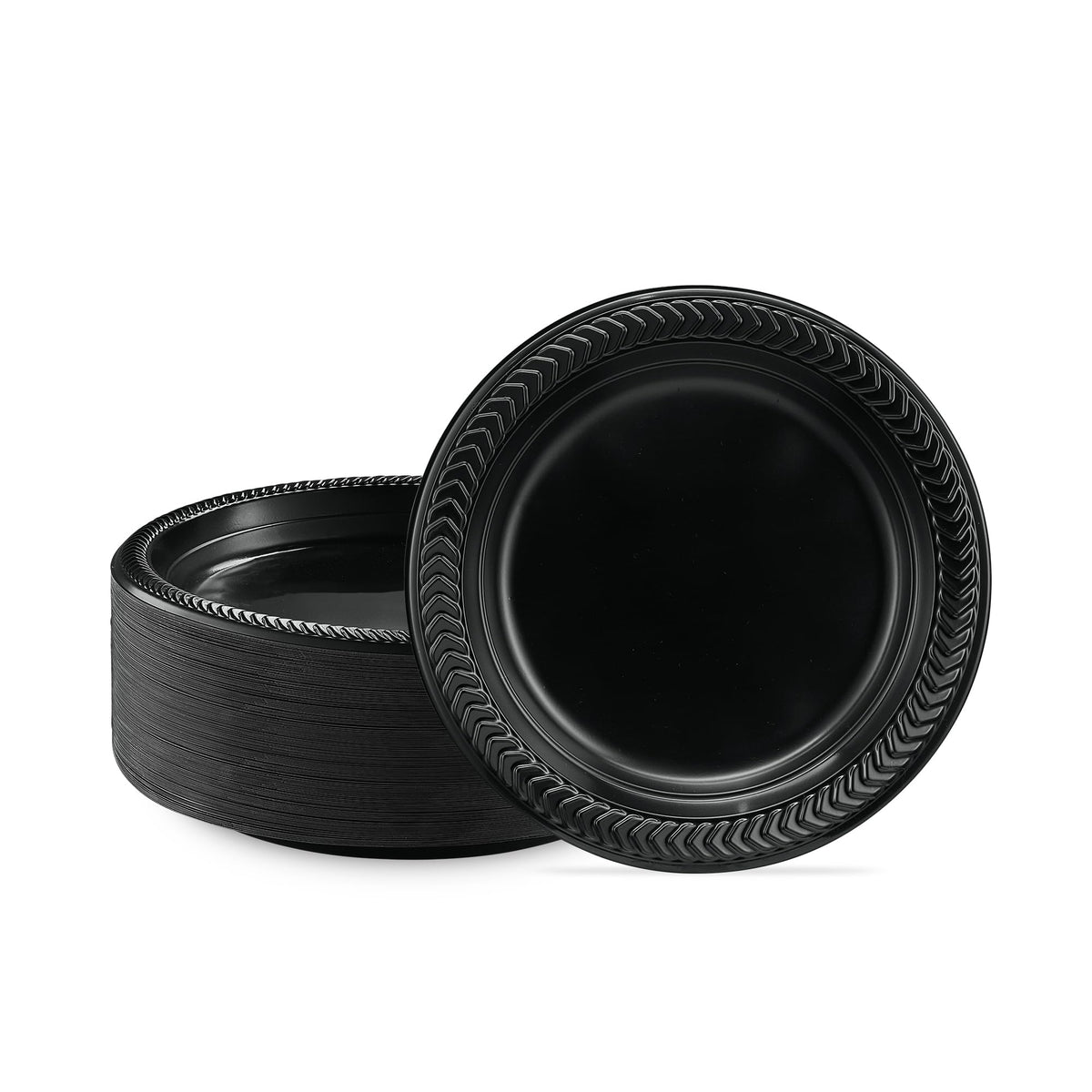 PLASTICPRO 100 PCS Black Plastic Plates Light Weight 9 Inch Plastic Dinner Plates Black Plates Disposable for Party and Wedding