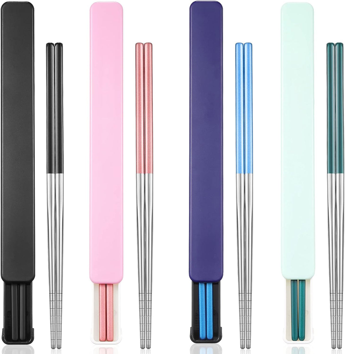 4 Pairs Portable Travel Chopsticks with Case Metal Chopsticks Utensil Set