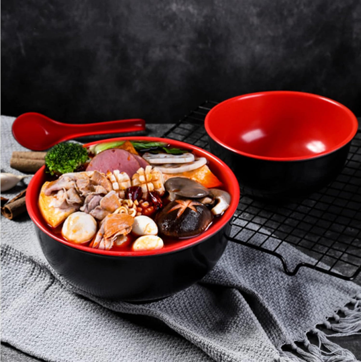 Lyellfe Set of 10 Miso Soup Bowl with Spoon, 16 Oz Unbreakable