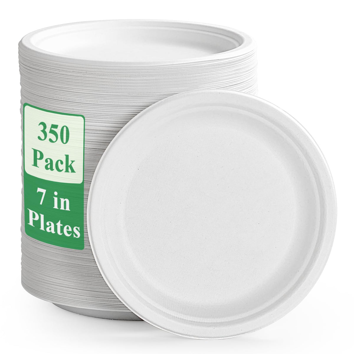 Vplus 150 Pack Compostable Bagasse Paper Plates 10.25 inch, Nature