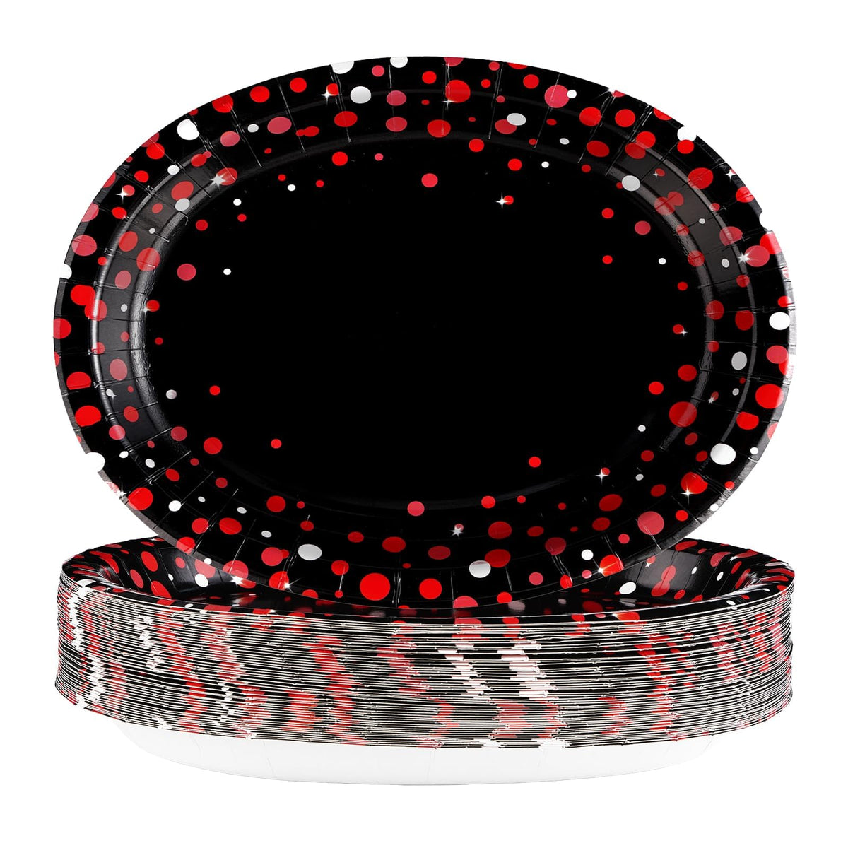50Pcs Gingham Oval Paper Plates 10" x 12" Large Disposable Heavy Duty Red and White Buffalo Checked Plaid Dessert Platter Sturdy Plates for Fall Pizza Picnic BBQ Baby Shower Birthday Party Supplies