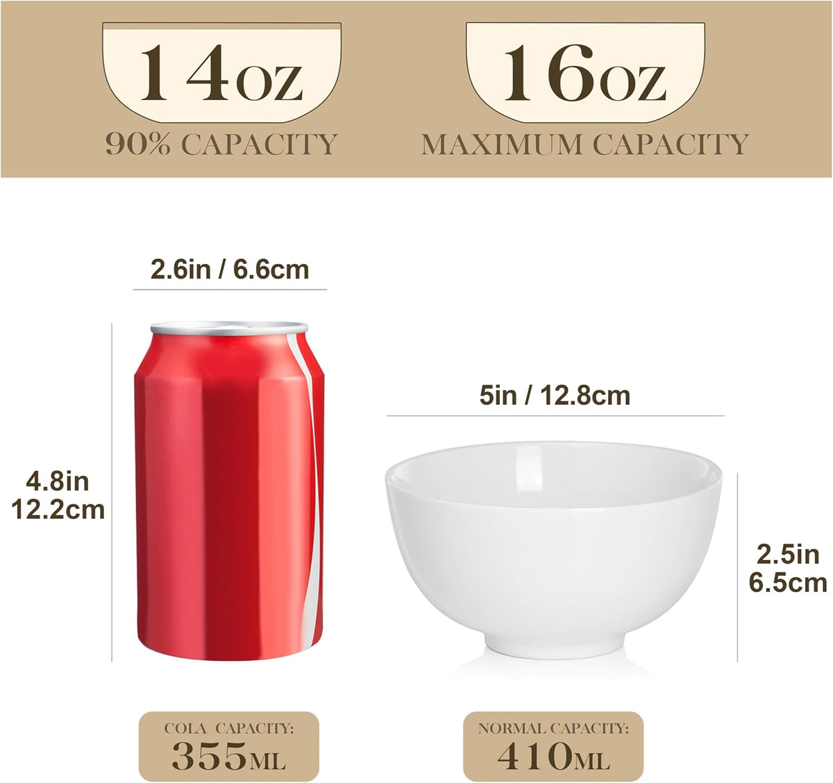 MALACASA 14 Oz Small Ceramic Bowls Set of 8, White Porcelain Bowl for Rice