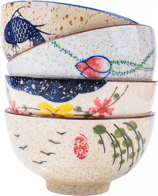 Japanese Retro Rice Bowl Set of 4, 4.5 Inch
