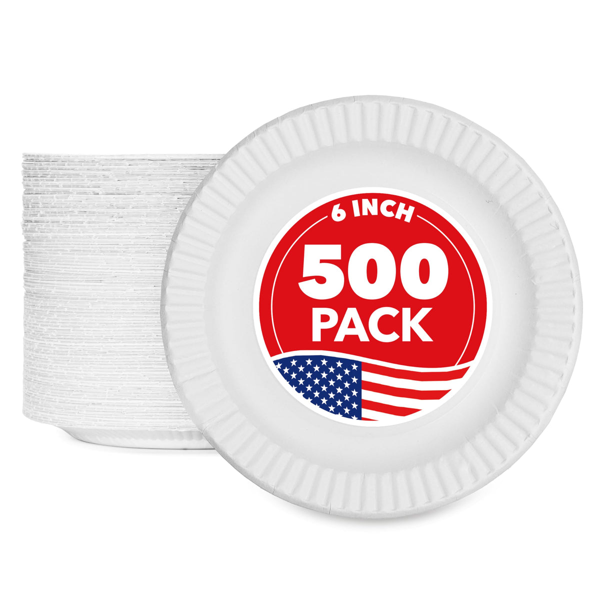 6-Inch Paper Plates Uncoated, Everyday Disposable Dessert Plates 6" Paper Plate Bulk, White, 500 Count, Stock Your Home