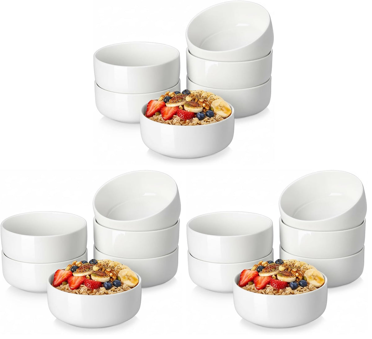 MALACASA 24 OZ Cereal Bowls Set of 6, Ceramic Soup Oatmeal Bowls, White