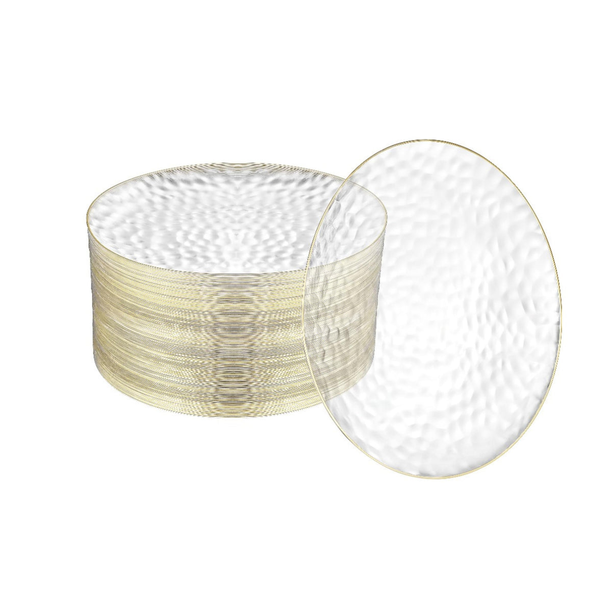 R-kay 100 Pack 7 Inch Clear Plastic Plates - Hammered Gold Rimmed Sturdy, Durable And Extra Heavy duty Gold Plastic Dessert, Appetizer Plates Disposable For All Occasions