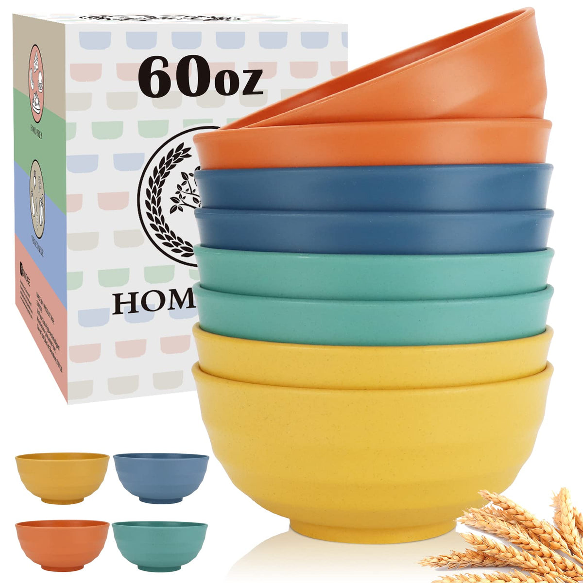 Homienly Wheat Straw Small Bowl Set of 8, Unbreakable Dessert Bowl - 10 OZ, Wheat Straw Mini Bowls for Kitchen, Kids, Microwave and Dishwasher Safe Bowls for Snack, Appetizer, Ice Cream (Black)