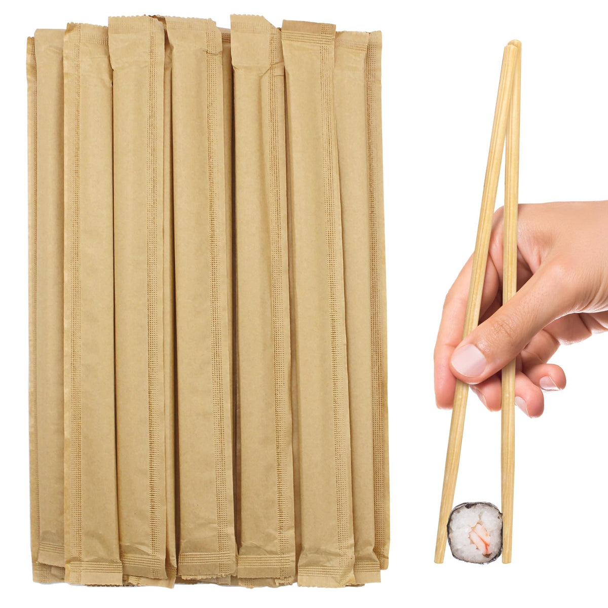 Disposable Bamboo Chopsticks (Approx.100 sets),Japanese Chopsticks,9.25'' Long Chopsticks Disposable,Individually Full Kraft Paper Wrapped Chinese Chopsticks