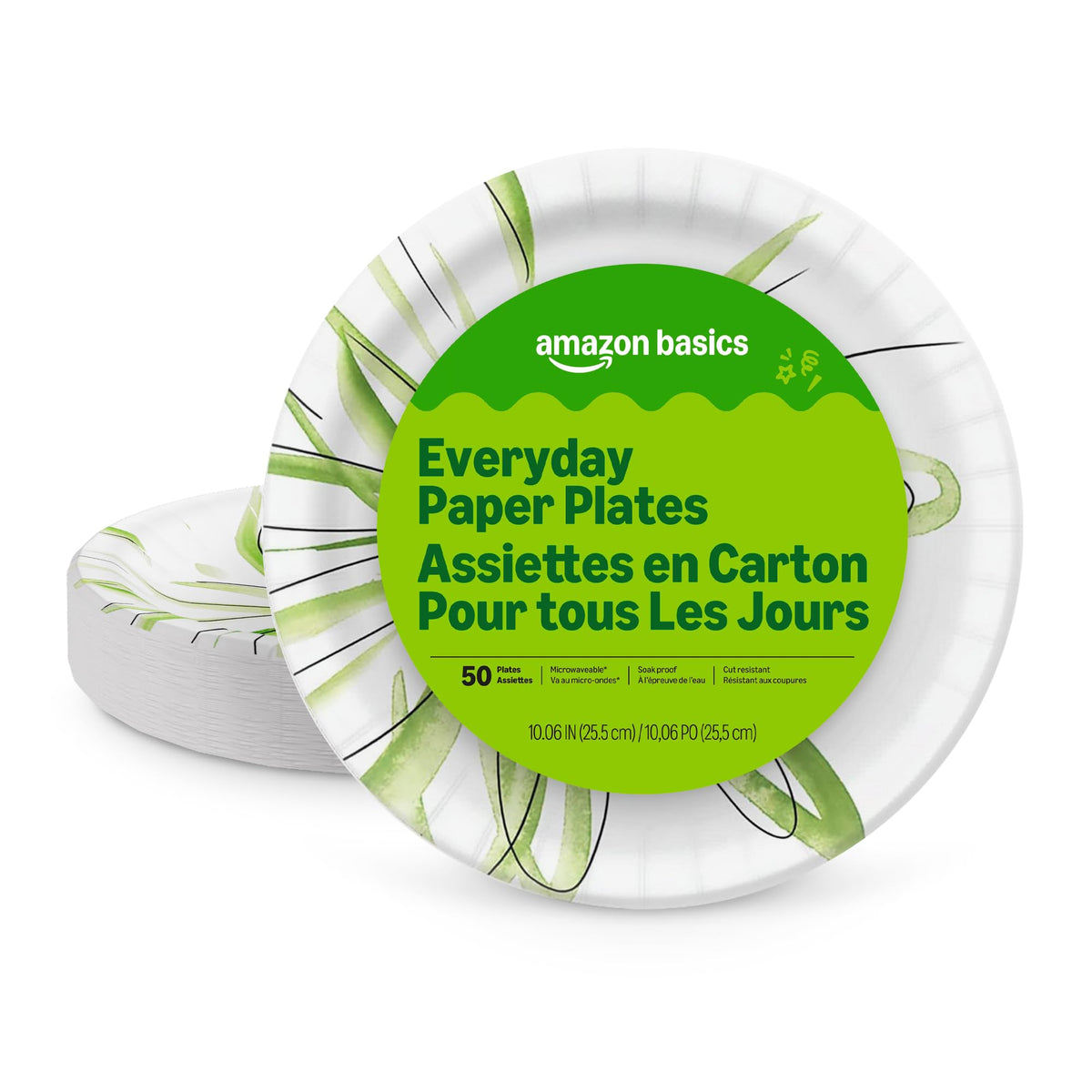 Amazon Basics Everyday Paper Plates, 10 Inch, Disposable, 150 Count, Packaging May Vary