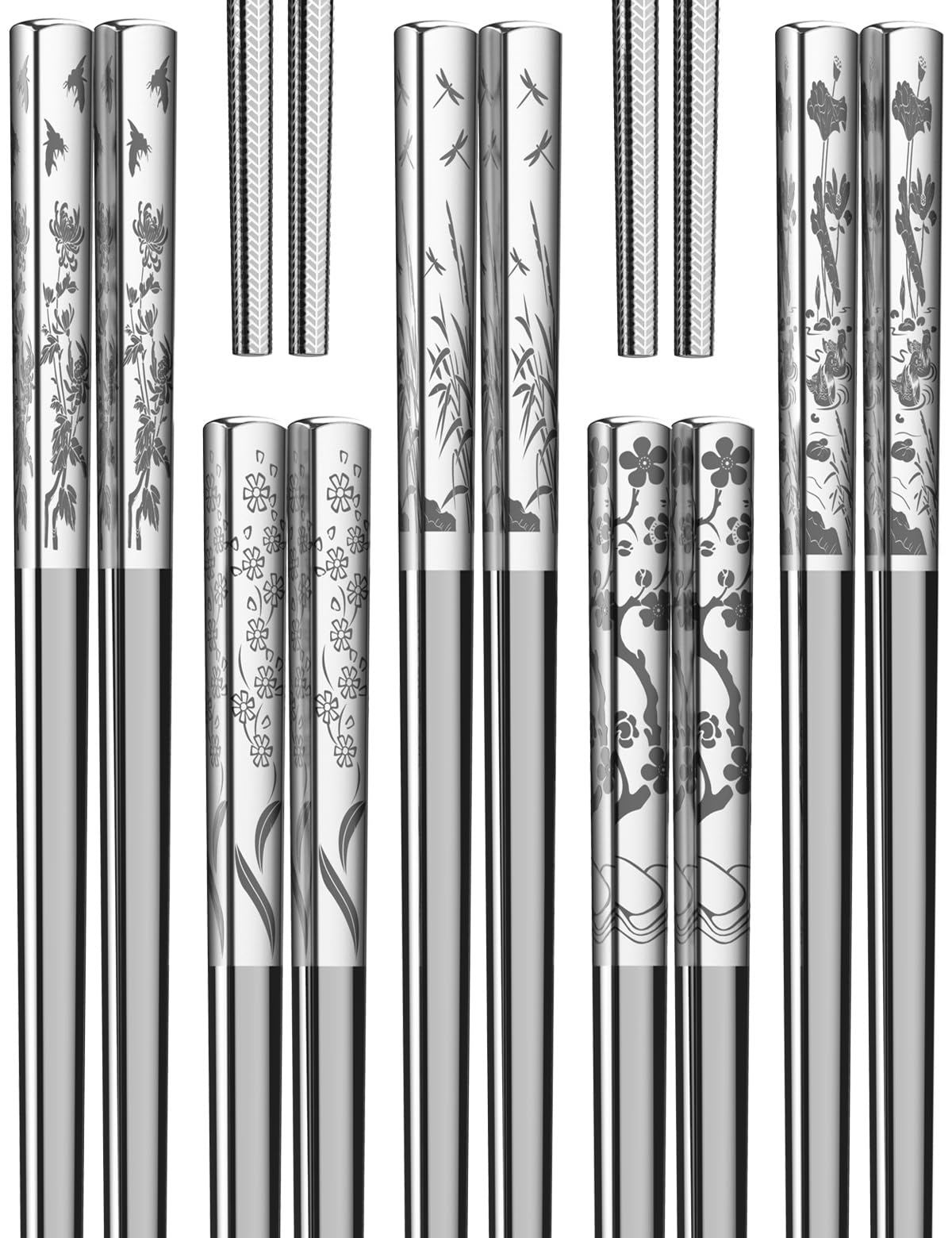 FOFAYU Metal Chopsticks Reusable 2 Pairs Titanium Plated Stainless Steel Chopsticks with Holder, Dishwasher Safe Non-Slip Japanese Style Chop Sticks Present Set (Blue Silver)